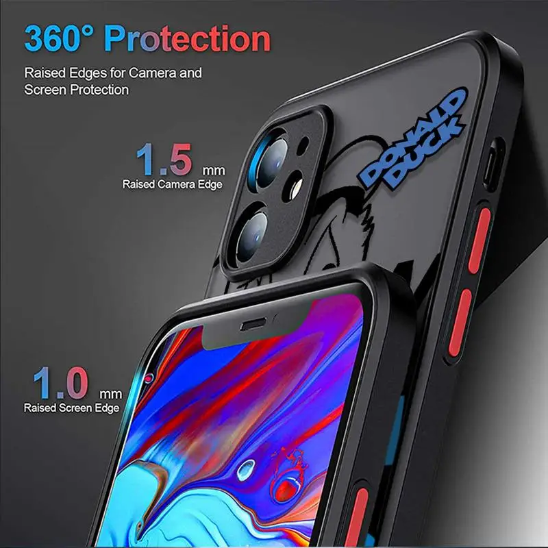 Disney Donald Duck Cartoon For iPhone 16 15 14 13 12 11 Mini Pro Max XR XS Max 7 8 Plus Phone Case Transparent Black Soft Covers