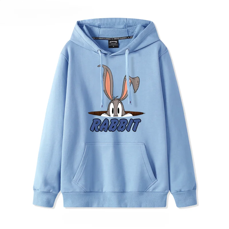 2024 Cartoon Printed Bugs Bunny Hoodie Women\'s Street Trend Simple White Pullover Coat Hoodie Couple clothing  women clothing