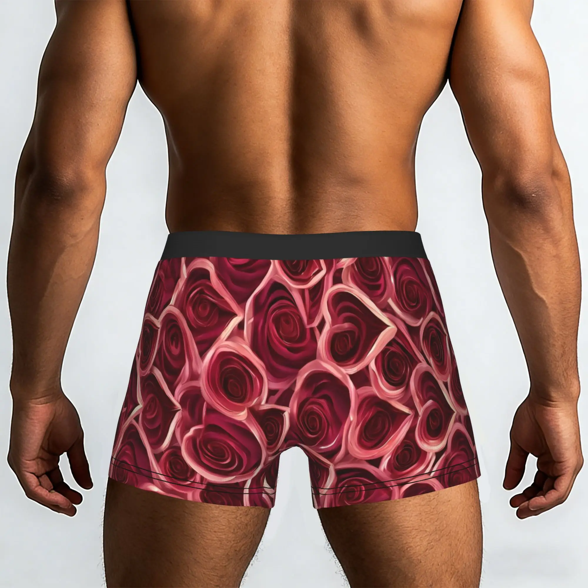 Red Rose Heart Seamless Pattern Print  Underpants Breathbale Panties Men's Underwear Ventilate Shorts Boxer Briefs