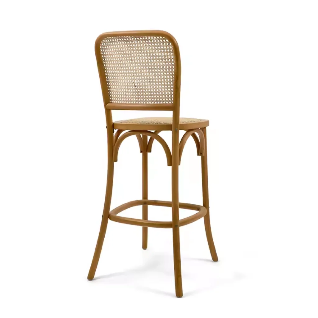 

High Quality Custom Rattan Cane Vine Backrest Wood Furniture Home Restaurant Outdoor Casual Coffee Bar Stool Counter High Chair