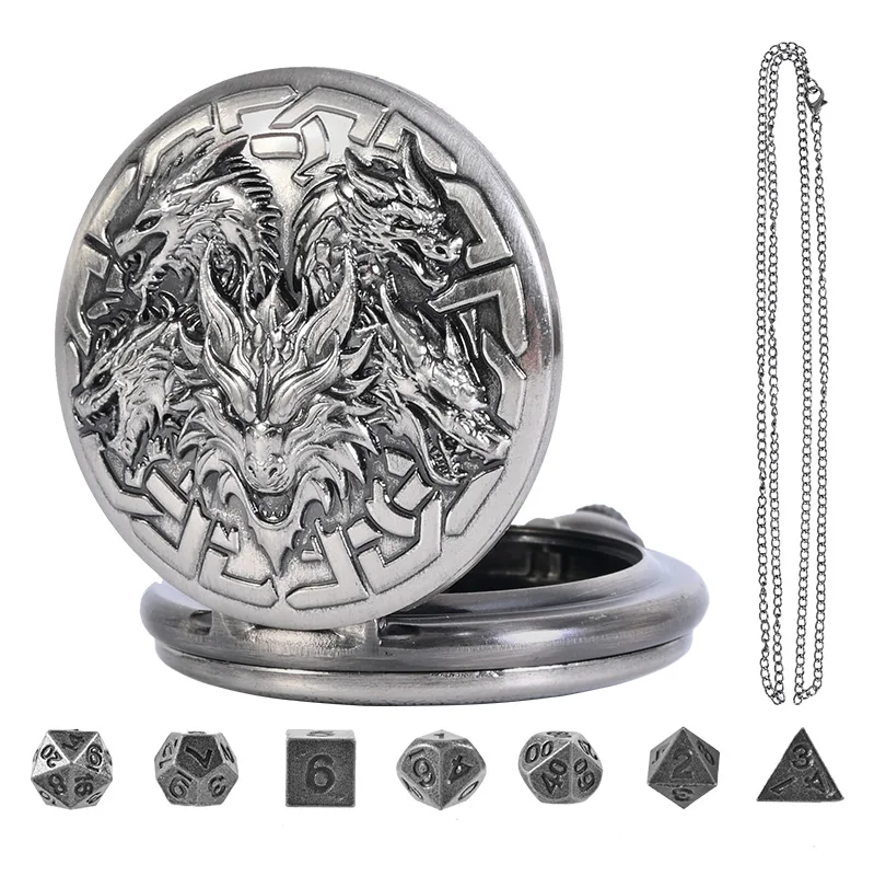

DND Dice Set, 7pcs Mini Metal Dice with Pocket Watch Shell, Portable D&D Die with Necklace, Dungeons and Dragons Dice for RPG
