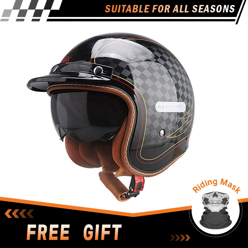 3/4 Open Face Motorradhelme DOT-zugelassener Retro Vintage Moped Jethelm für Männer Frauen Roller ATV Cruiser Bobber Jethelm