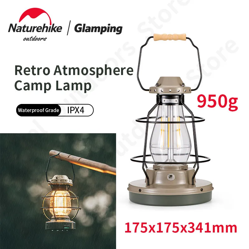 Naturehike Outdoor Hand Lamp IPX4 Rainproof Retro Portable Travel Camping Tent Light Suspended Mobile Power Led Lamp Adjustable