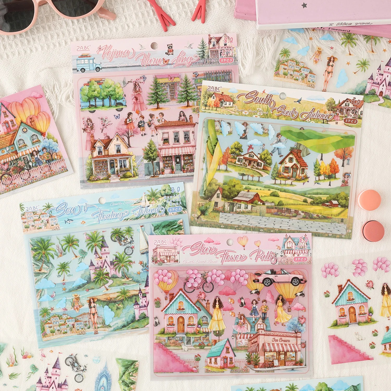 4Bags Gentle South Bank Series Scenery Sticker Character+Scenery Pattern Collage for Scrap Book Hand Account Material Decoration