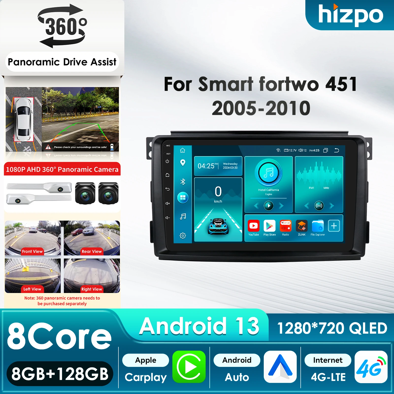 

Hizpo 8Core DSP Car Multimedia Player for Smart Fortwo 2006-2010 Carplay 4G Autoradio RDS GPS BT 4G-LTE WiFi Intelligent Systems