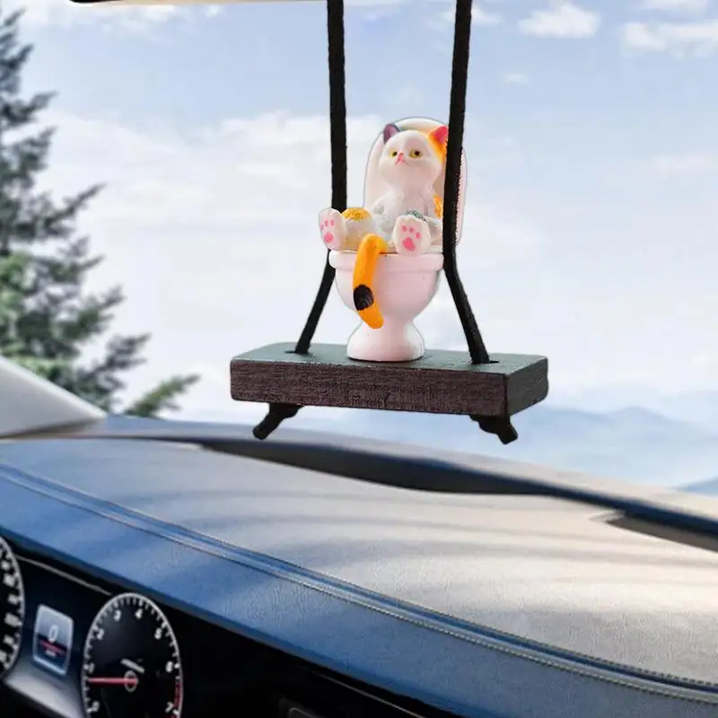 Cat Swing Car Ornament Cat On The Toilet Auto Ornament Decoration Unique Exquisite Cute Car Interior Figurine Charm Pendant