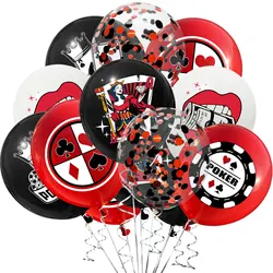 10PCS Casino Theme Party Decoration Game Night Poker Balloon Red Black Birthday Carnival Balloon Las Vegas Night Party Supplies