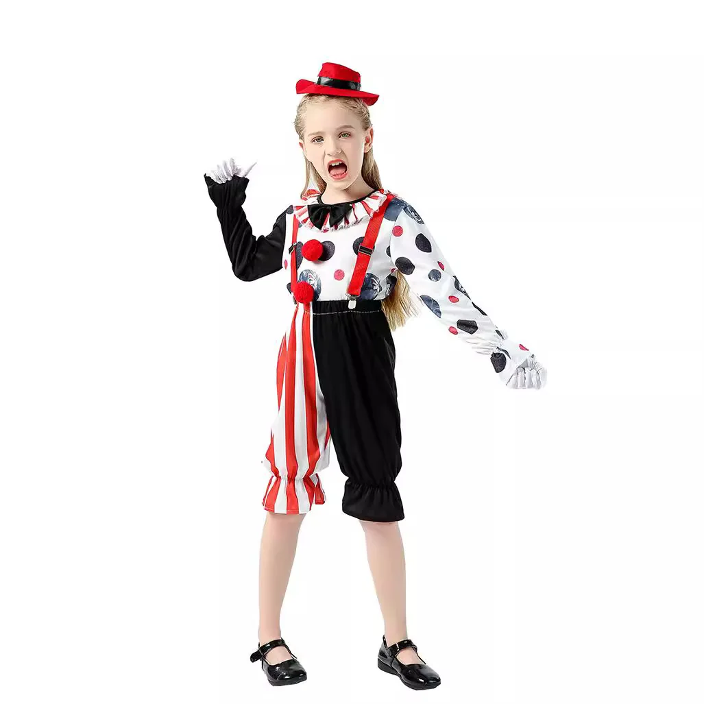 

European and American Halloween costumes, children's circus clown costumes, versatile clown costumes, comical and funny stage pe