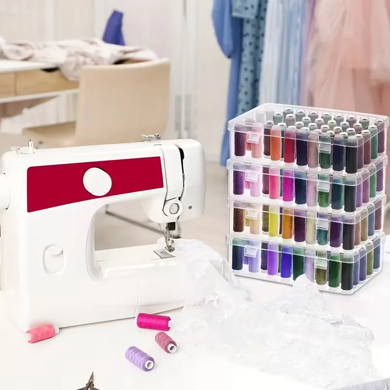 42-Compartment Craft Organizer Box. Clear, Heavy-Duty Case for Sewing Machine Supplies. Secure Lid, Portable for Travel