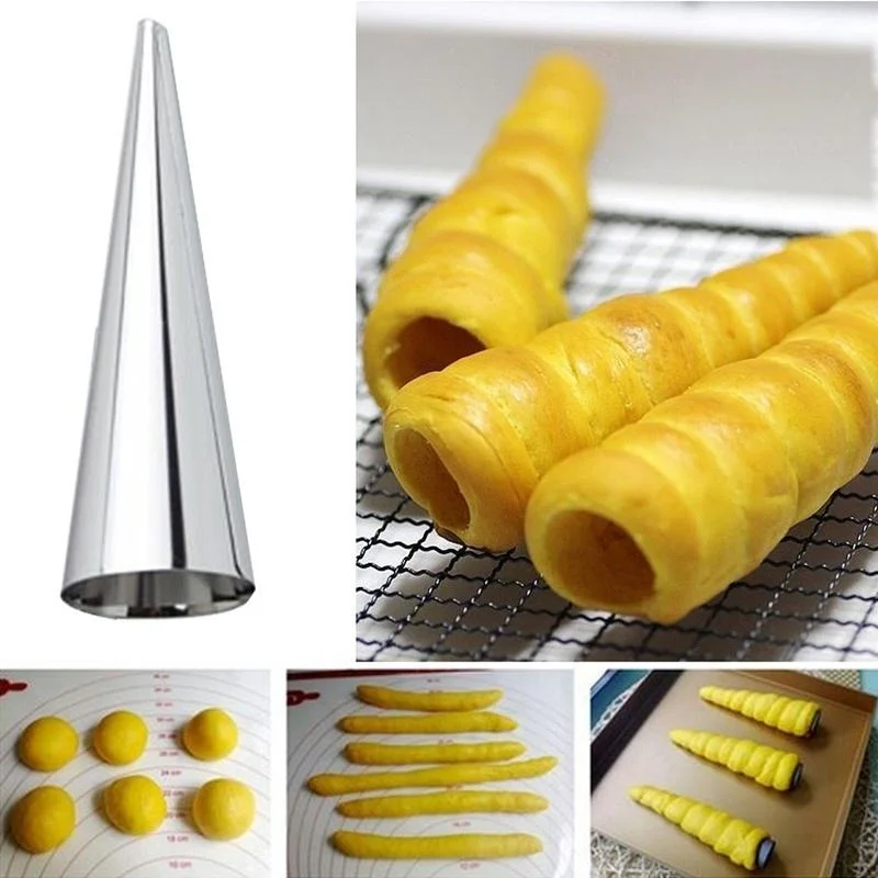 New Hot Sale 3pcs / Lot Baking Cones Stainless Steel Spiral Croissant Tubes Horn Bread Pastry Making Cake Mold Baking Supplies