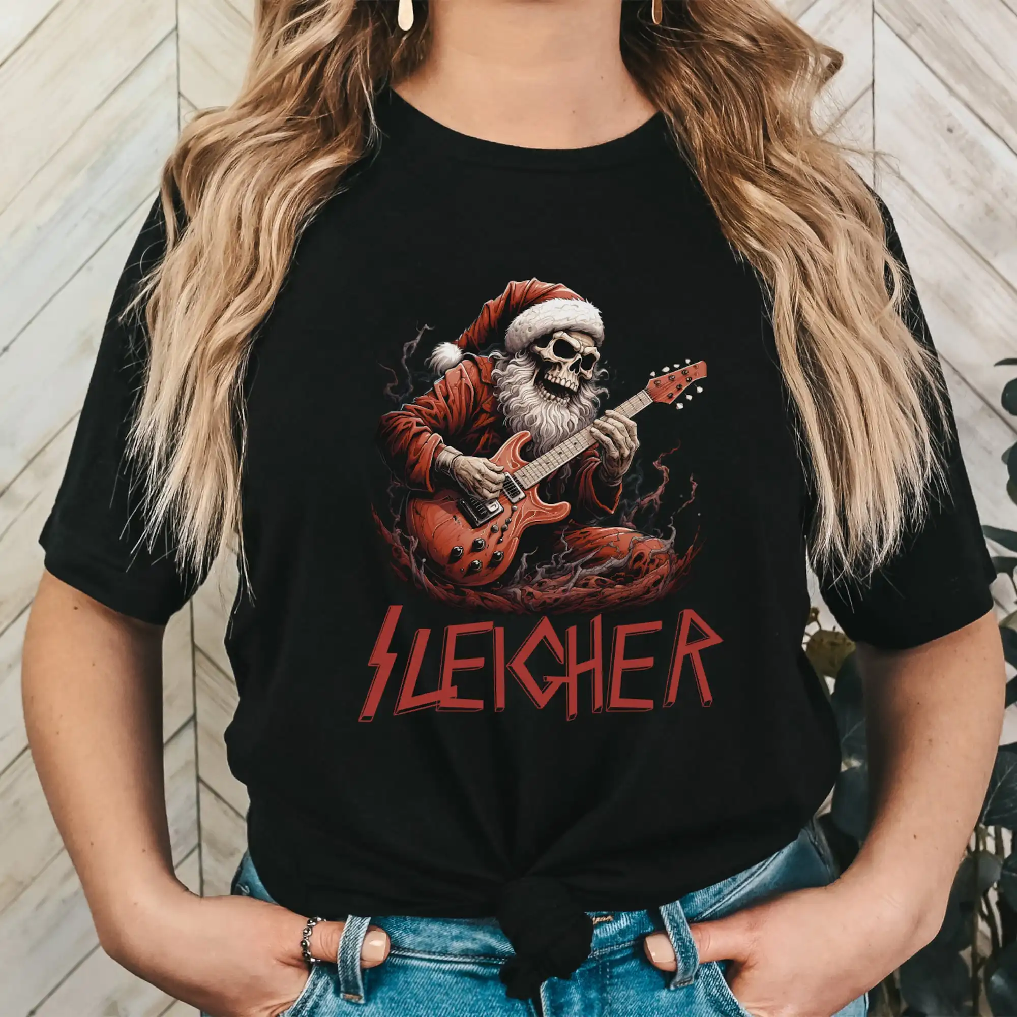 Heavy Metal Christmas T-shirt Sleigher Xmas Tee | Funny T-shirt for Metalheads