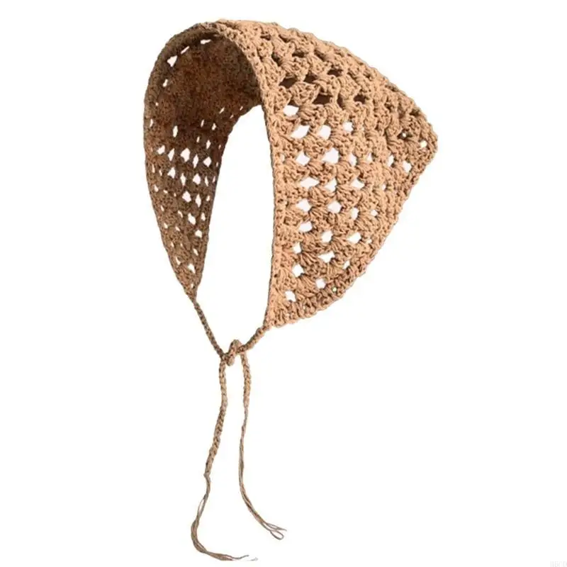 

M6CD вязаная повязка на голову для женщин треугольный тюрбан однотонный вязаный платок крючком