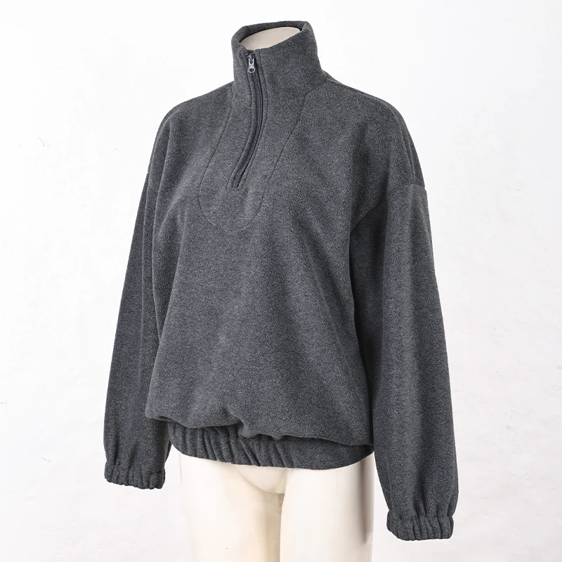 Rosa Winter-Lammfell-Hoodie für Damen mit Reißverschluss und Kragen, Fleece-Pullover für Frauen – Detail 25
