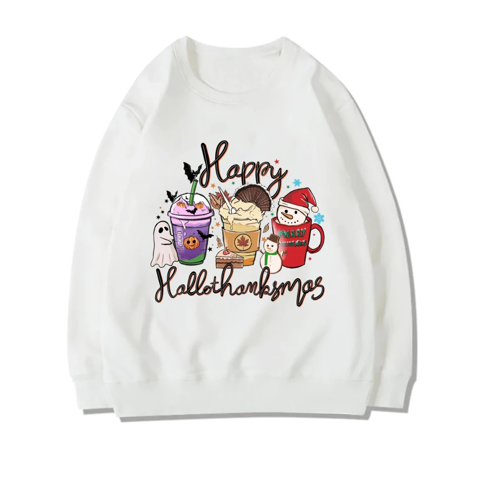 Happy Hallothanksmas Sweatshirt Women Christmas Sweatshirts Thanksgiving Shirt Coffee Pumpkin Spice Iced Snowmen Sweater