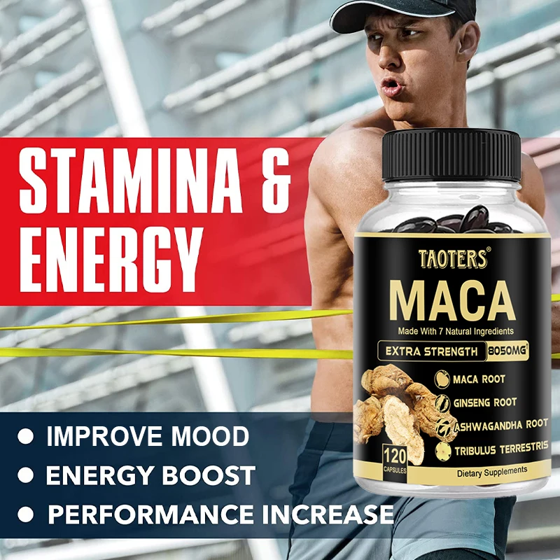 Extrato de raiz de maca preta para massa muscular e treino, suplemento energético, não OGM, 8050 mg