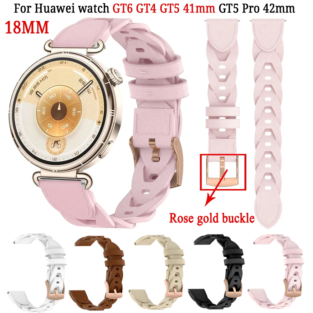 

Leather Strap for Huawei Watch GT 6 GT4 GT5 41mm Sports Soft Band Breathable Wristband for huawei GT5 Pro 42mm Men Women 18mm