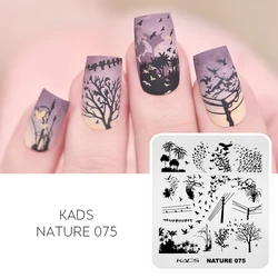 KADS Stamping Plates For Nails Nature 075 Tree Grass Bird Coconut Palm Flower Chinese Design Stainless Steel Stencil Template