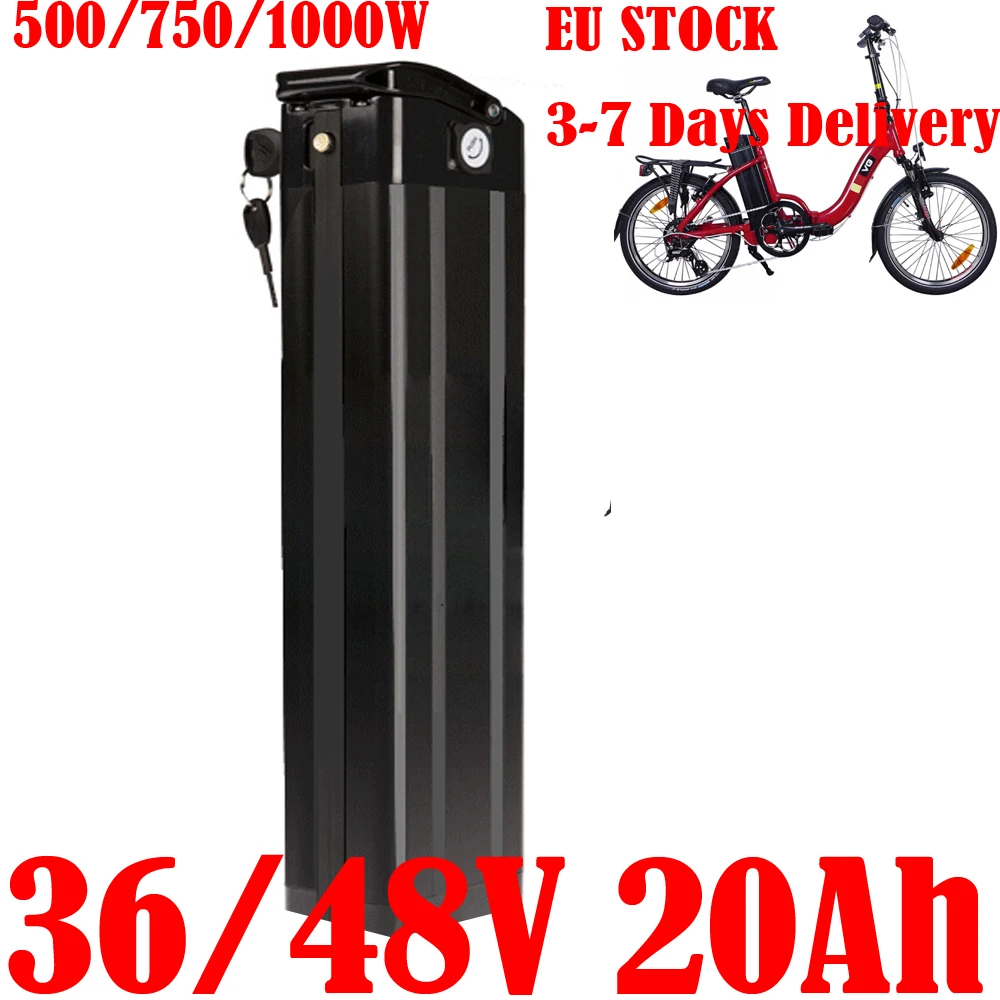 ebike battery 36V 48V 20AH Lithium Silver Fish Batterie Akku For 350W 500W 750W 1000W Electric Bike 18650 Li-ion Battery Pack