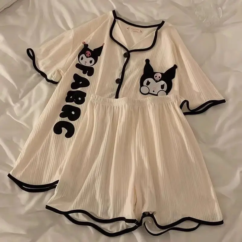 Sleeping Pajamas for Women Summer New Kuromi Cartoon Cute Short-Sleeved Sanrio Thin Home Clothes Set That Can Be Worn Outside