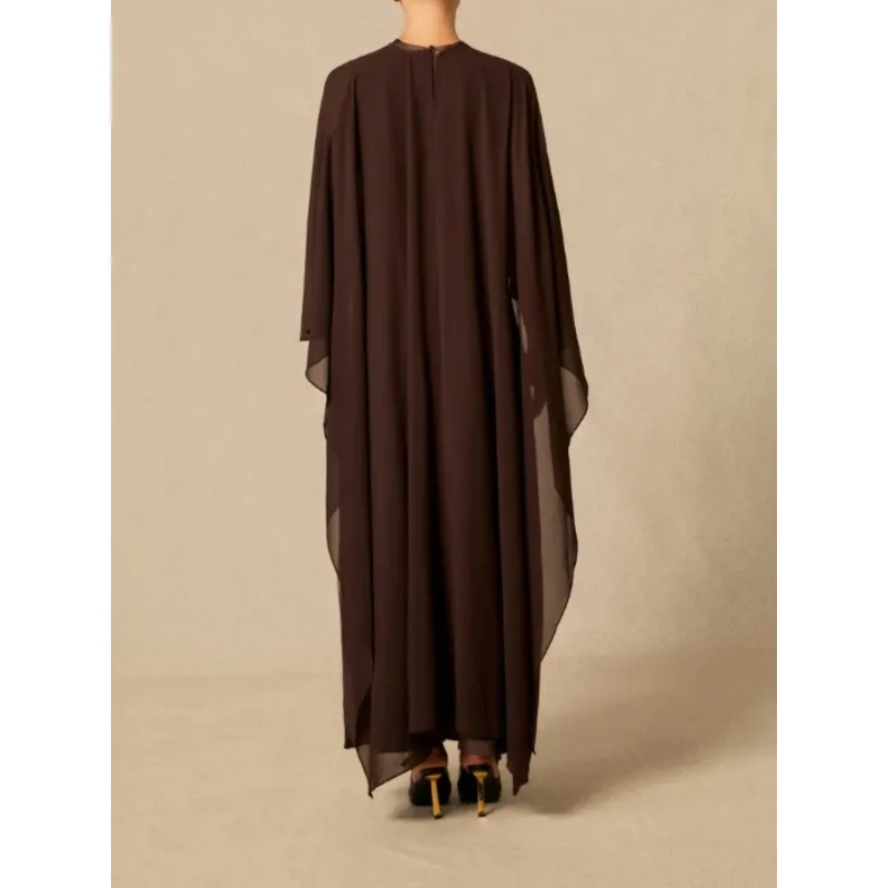 Tuhle malha retalhos vestidos de cetim para mulher 2026 vintage capa-manga de duas peças pura sobreposição festa à noite vestido longo 196141