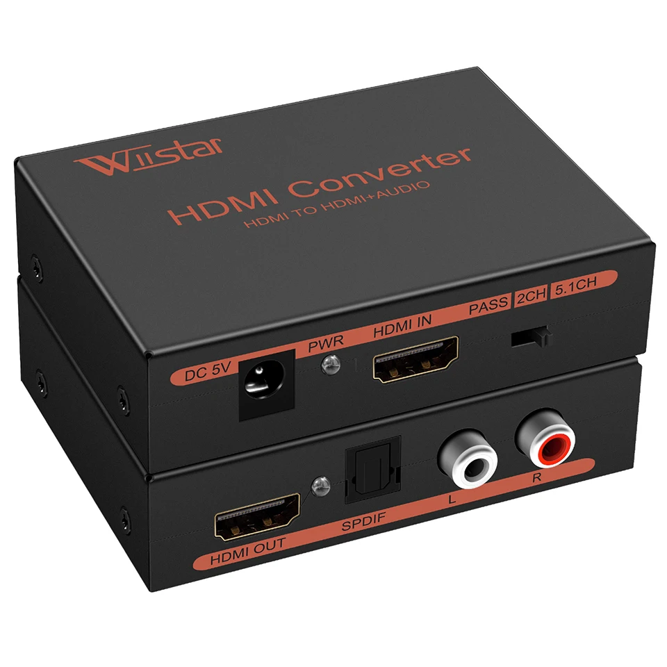 

HDMI Audio Extractor HDMI to HDMI &R/L& Spdif Audio Support 2.1/5.1CH Audio Video Extractor Splitter Converter Adapter Connector