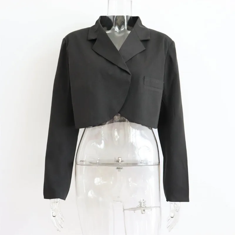 2022 Autumn and Winter New Fashion Solid Color Long-sleeved Tie Lapel Half-suit Women Cropped Blazers Gothic Fashion Indie Tops