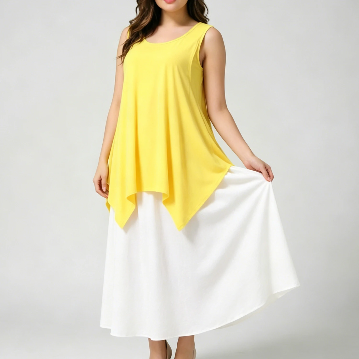 Double Layer Nursing Maternity Tank Sleeveless U Neck Lift Feeding Irregular Hanky Hem Solid Plus Size Pregnant Women Tunic Top