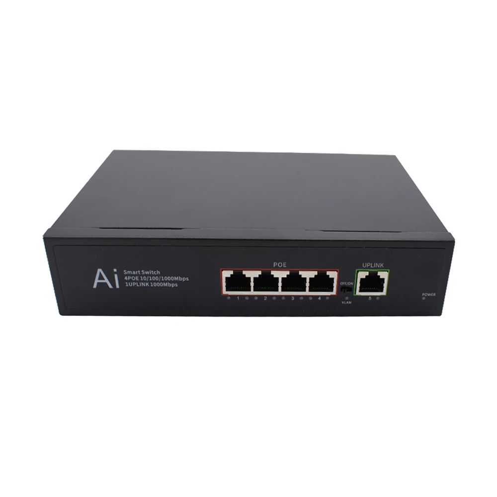 Switch Ethernet PoE IP, 4 Puertos PoE, 1 Puerto de Enlace Ascendente, 10/100/1000Mbps, IEEE802.3af/at, DC52V65W, NUFIBER NF-PSE5104G