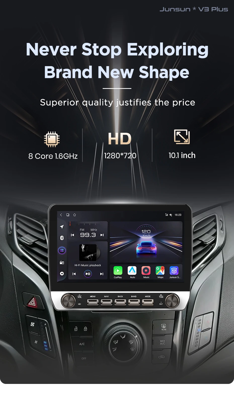 Junsun 10,1 "Tasten Drahtlose Carplay Android Auto Auto Radio für Hyundai I40 2012 2013 2014 2015 2016 Bluetooth GPS Navi 4G DSP – Detail 3