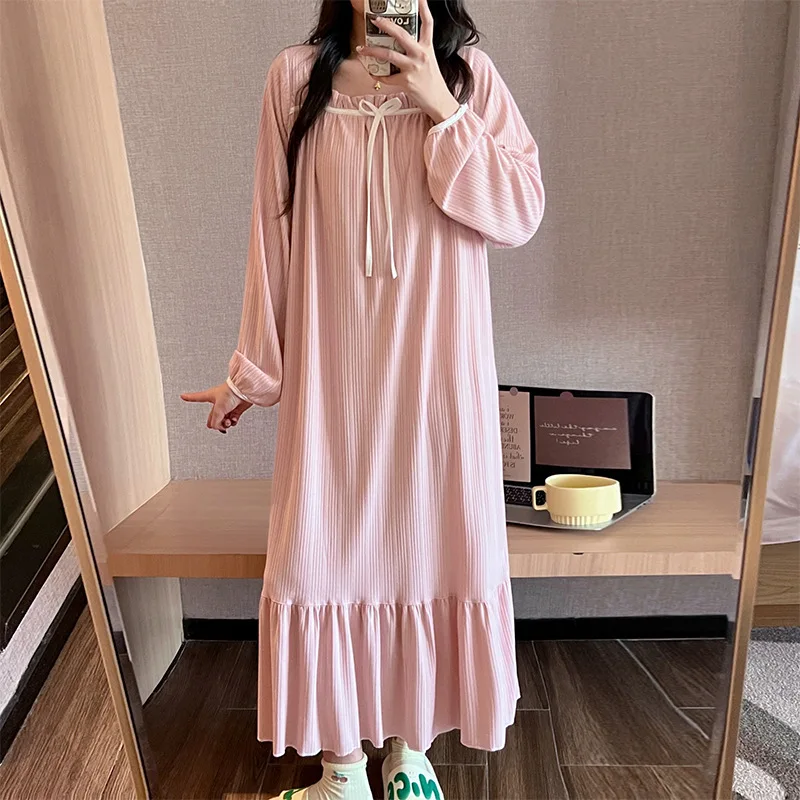 Women\'s Nightgown Spring Autumn Summer Maternity Pajamas New Monthly Clothing Nightgown Sweet Student Ins Long Home Wear