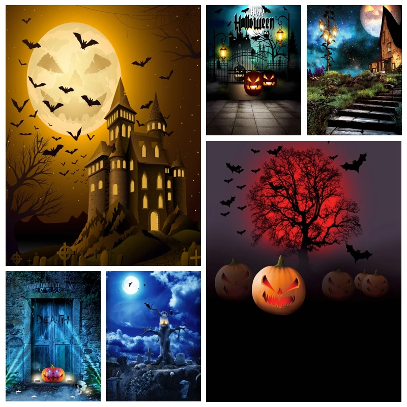 Photography Background Halloween Horror Moon Night Cemetery Pumpkin Kids Birthday Portrait Decor Backdrop Photo Studio Props