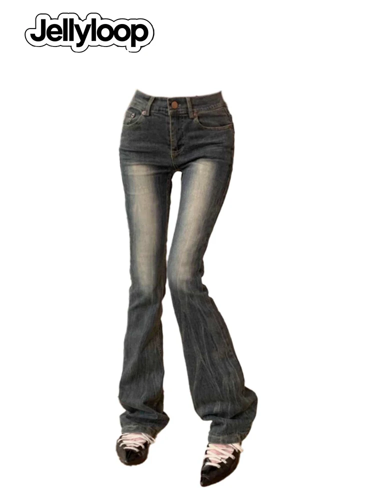 

2025 Autumn Winter Women Gyaru Kpop Skinny Denim Flare Pants Low Rise Jean Y2k Harajuku Bell Bottom Streetwear New Stretch