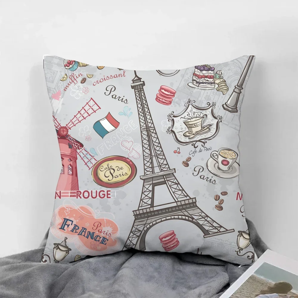 Eiffel Tower Cushion Cover 45*45 Couple Pillow Pillowcases for Decorative Cushions Cover for Sofa Pilow Cases Body