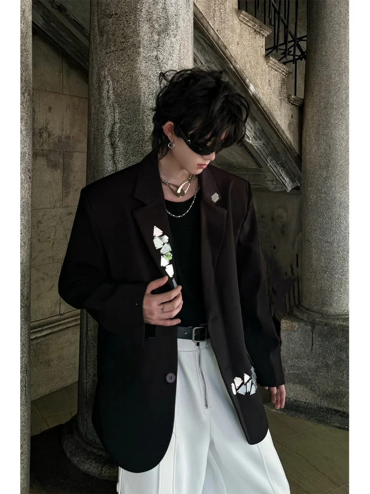 

Мужской повседневный пиджак Bla Casual: роскошный дизайн с яркими пайетками, весенне-осенний, свободный крой, длинный рукав, классический воротник, однобортный.