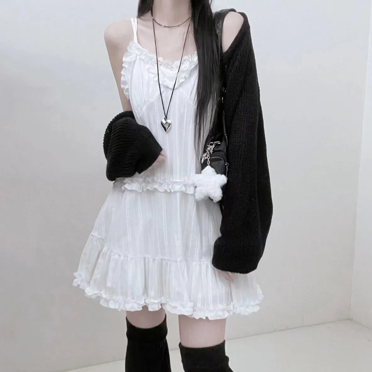 Vestido E Estilo Americano com Decote em Camadas Sem Alças Versão Coreana Vestido de Bailarina Pure Desire