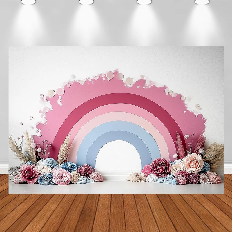 LS Photography Background Colorful Arch Rainbow Bohemia Decor Girls Kids 1st Birthday Party Cake Smash Backdrop Photo Studio