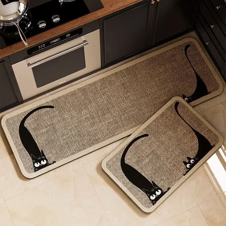 Kitchen Floor Mat Waterproof Carpet PVC Leather Rug Anti-slip Mats Cat Pattern Design Home Decor Rugs alfombra de cocina