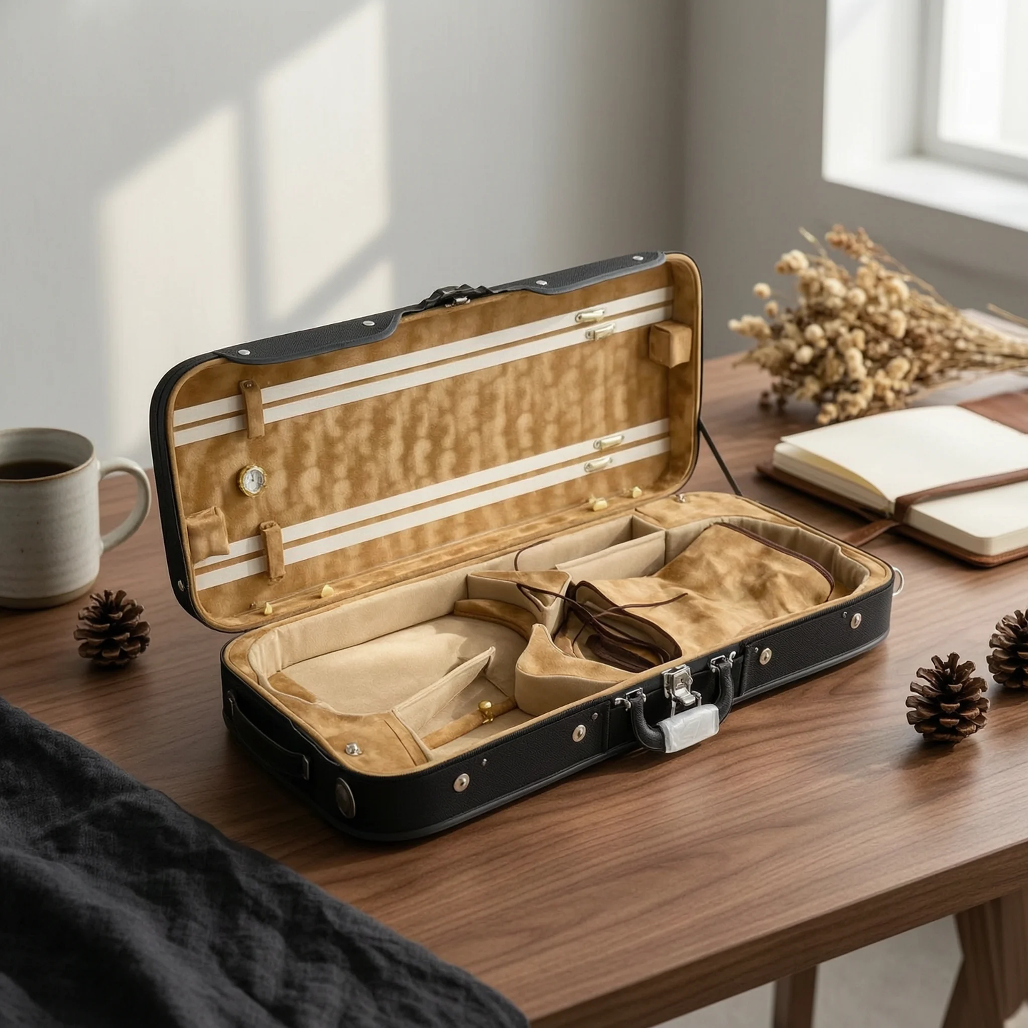Double Violin Case Rectangular Double Violin Case Zippered Portable for Violinists, Travel, Rehearsals