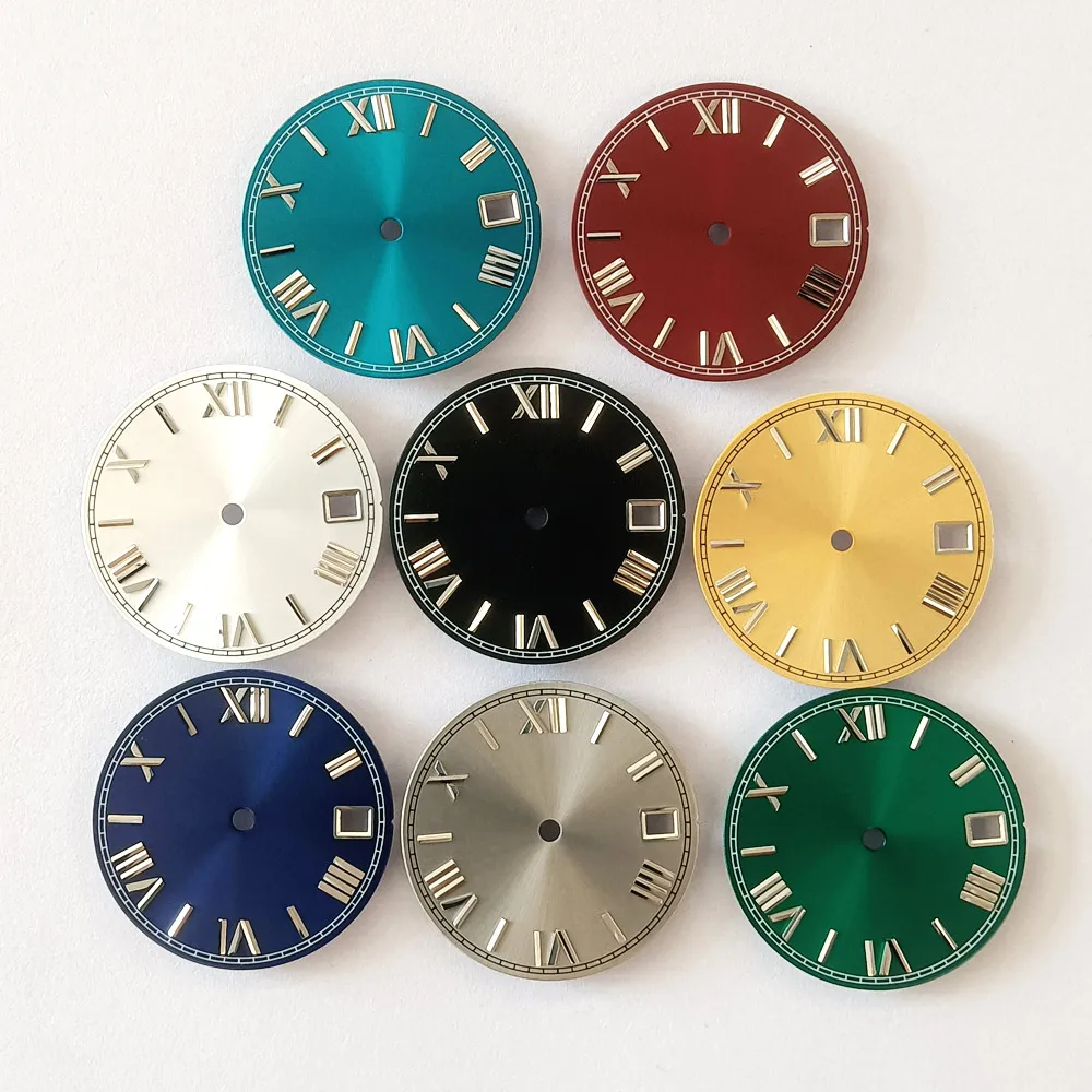 قرص 28.5 ملم مع نافذة تقويم مناسبة لحركة NH-35 قرص مضيء يمكن أن يدعم تخصيص اسم/الشعار بنفسك