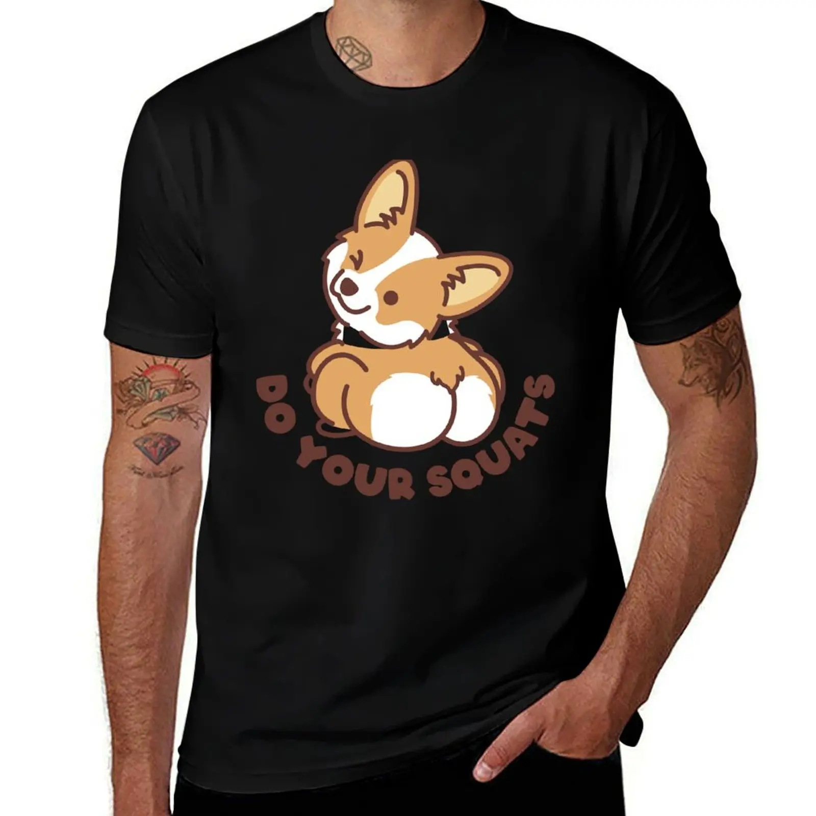Do Your Squats Cute Corgi - Bodybuilding, Fitness, Powerlifting, Crossfit T-Shirt Sports Casual Short Sleeve Cotton Tee