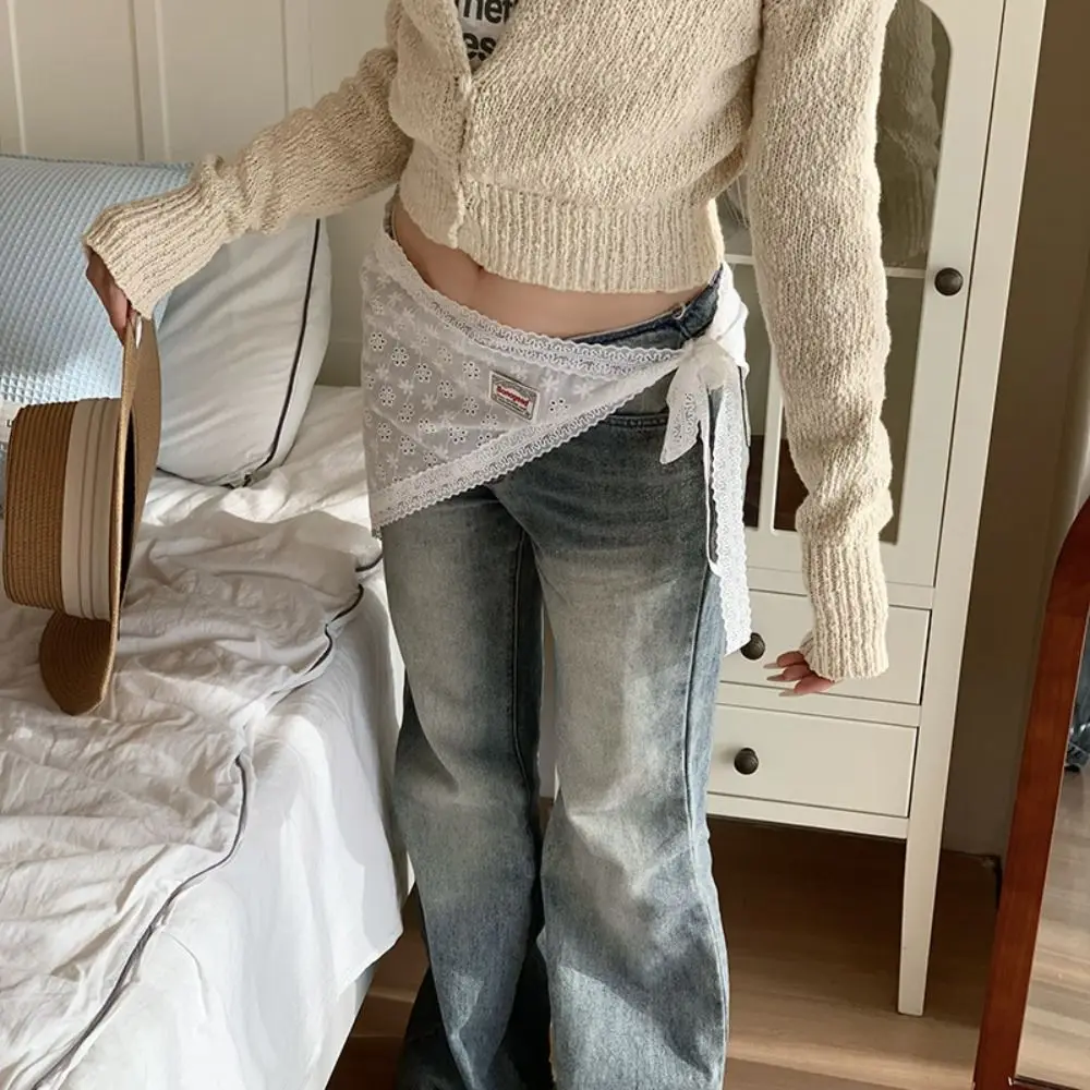 Мягкая милая кружевная полуюбка Y2K, газовая юбка с высокой талией, верхняя одежда на шнуровке с цветочной вышивкой, мини-юбка для вечеринки