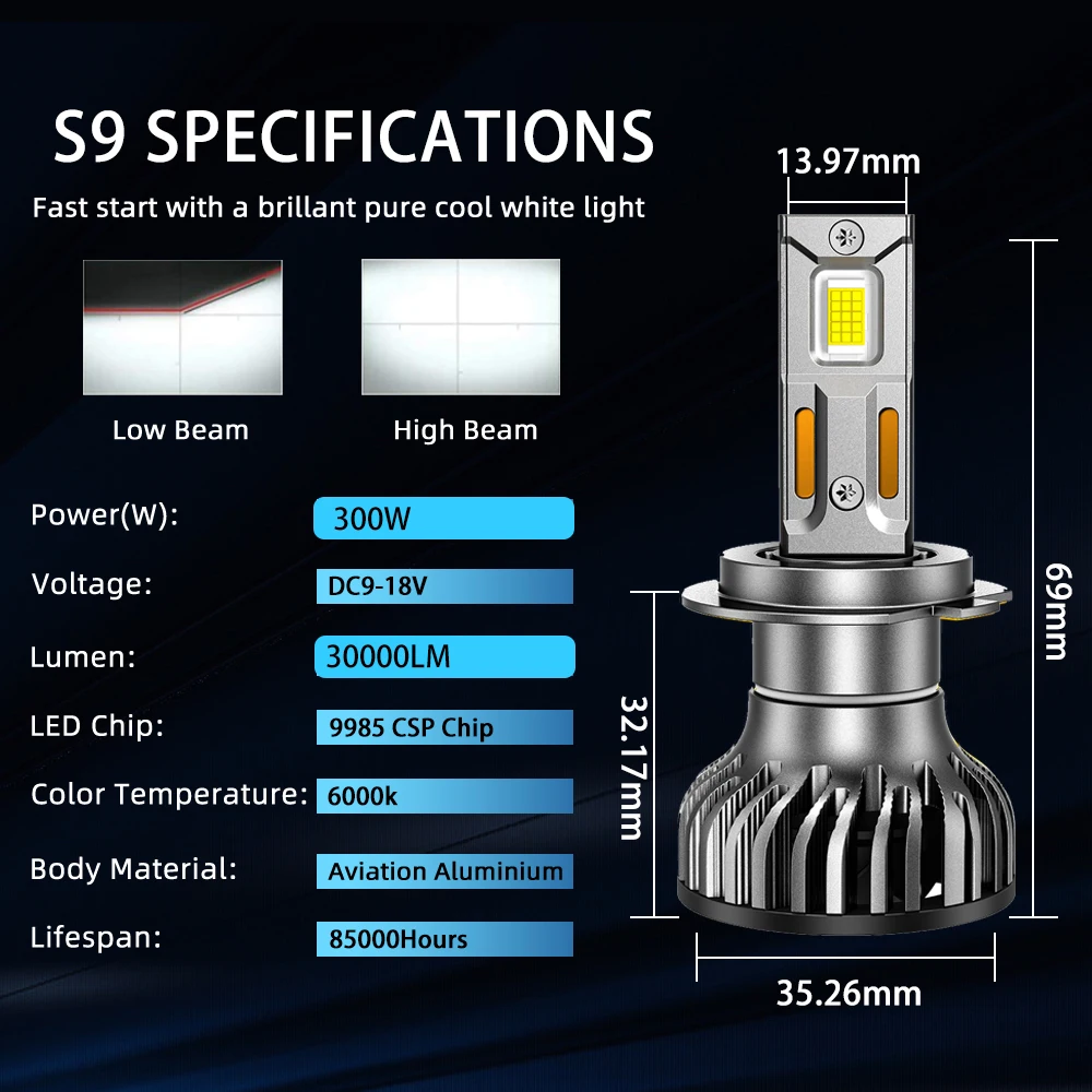 ZTZPIE Super Bright 6000K HB3 HB4 9005 9006 H1 H4 H11 Bulb Canbus Lamp 30 PCS CSP 9985 Car H7 LED Headlight Light 300W 30000LM