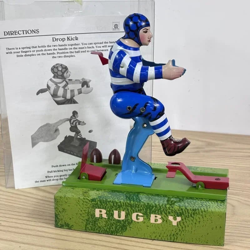 

Adult Collection Retro Metal Tin Rugby player football sportsman Clockwork figure Wind up toy model vintage children gift