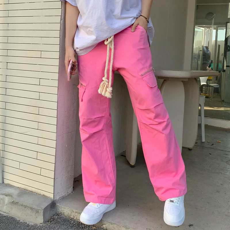 Cargo Pink Pants Men Unisex Hip Hop Tactical Trousers Harajuku Chic Baggy American Streetwear Vintage Y2k Summer Pantalones Cool