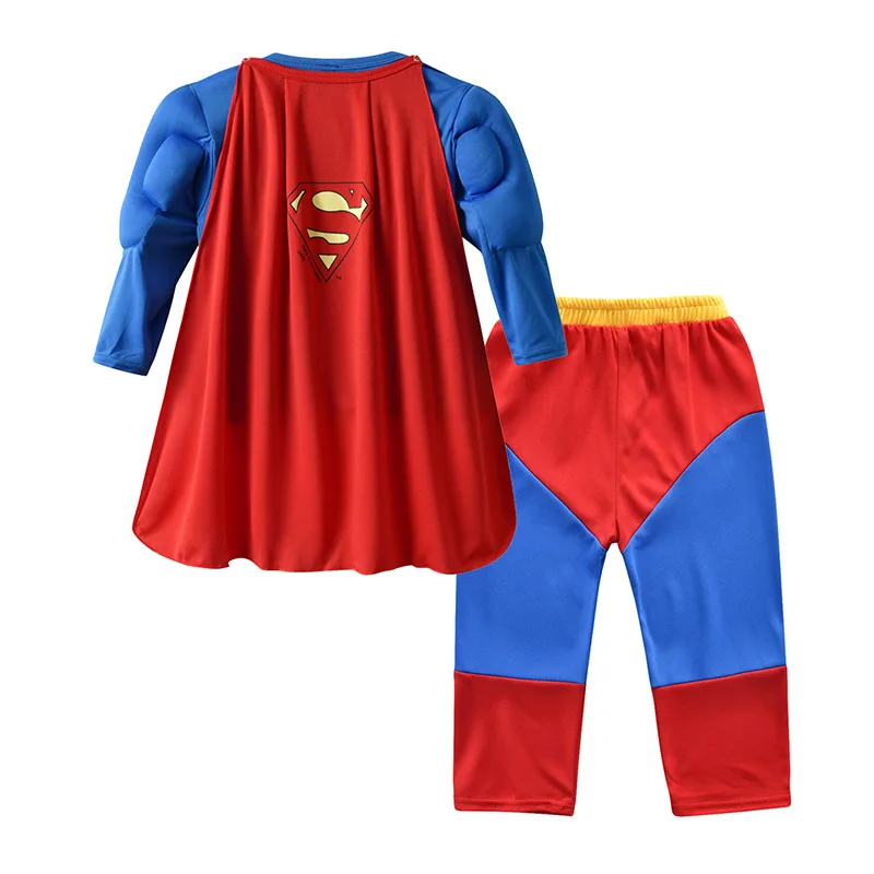 Boys Super Cosplay Costume Kids Girls Tops Pants Cloak Muscle Suit Superhero Children Party Halloween Costume Clothes