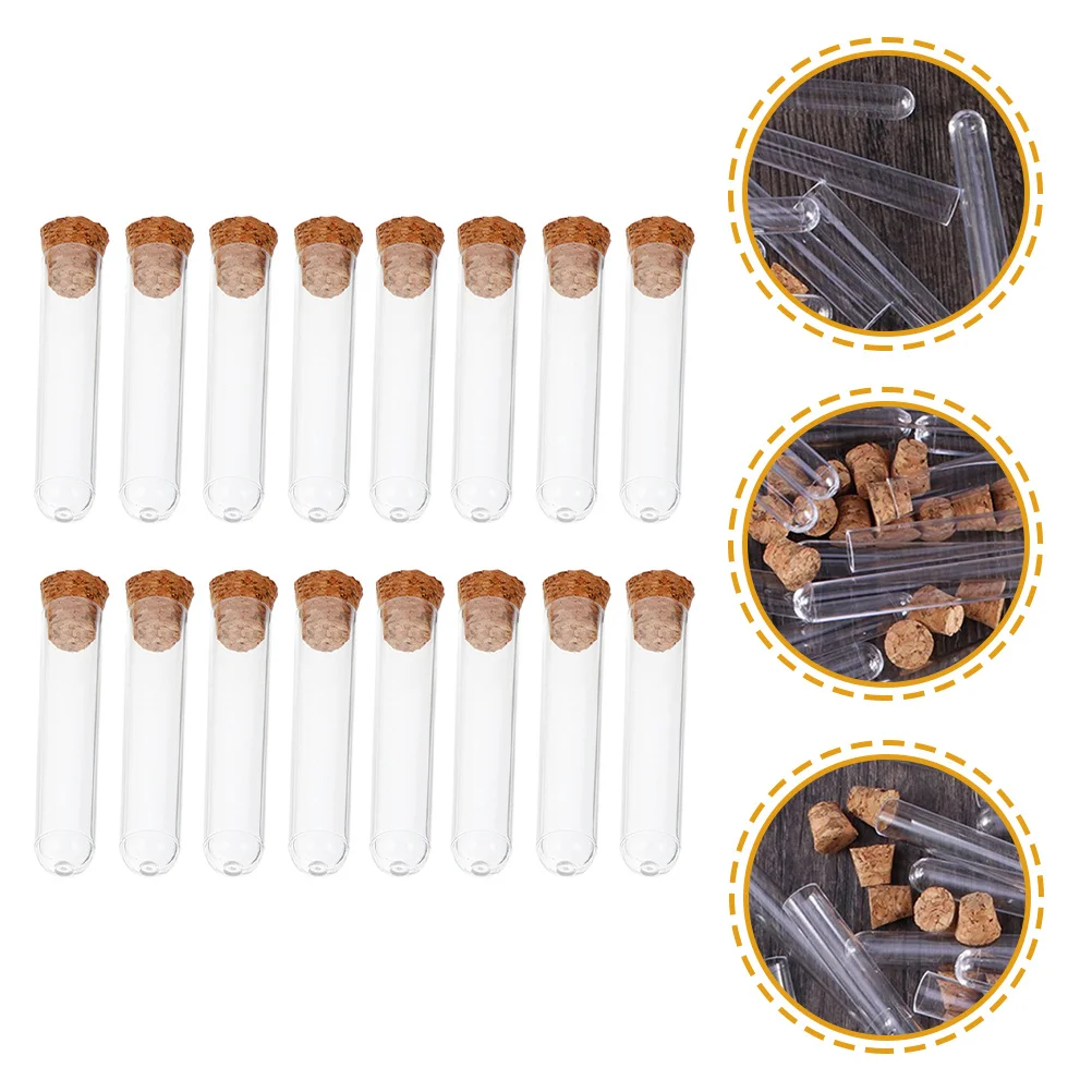 50Pcs Test Tubes with Cork Leak Proof Small Vials for Liquid Sample Storage Clear Scientific Lab Bottles Essential Oil Powder