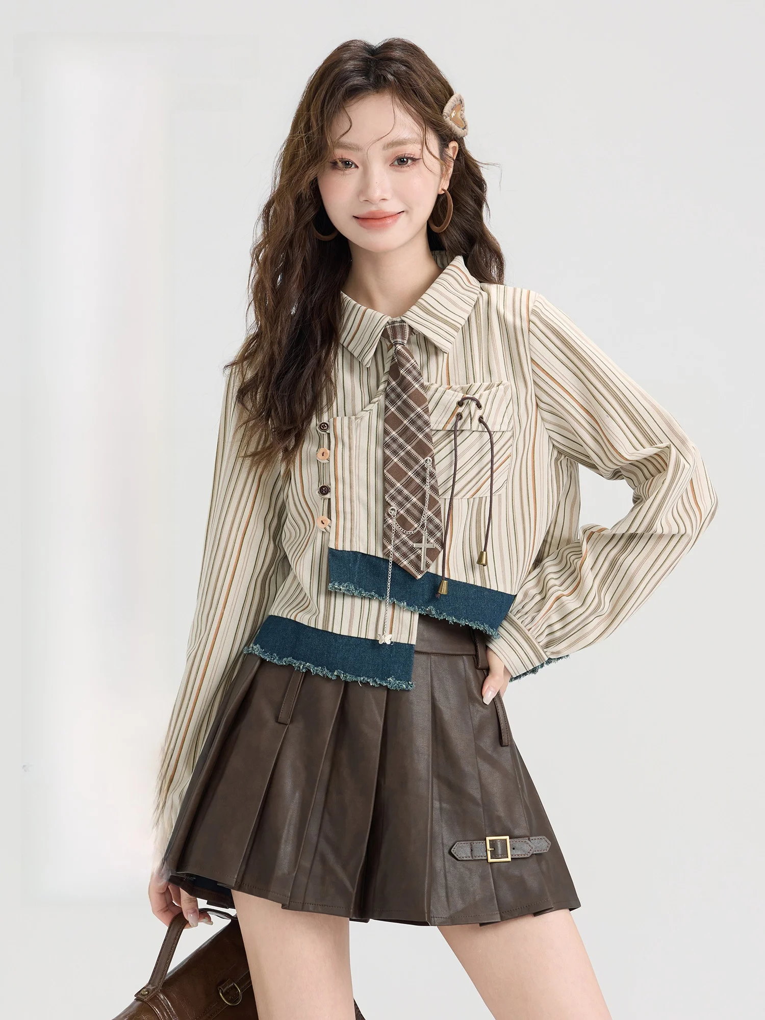 

Meng Xiaoqi Vintage Beau Long Sve irt Женский осенний дизайн в полоску ор Топ Корейский Sle Прямой крой Обычный тонкий