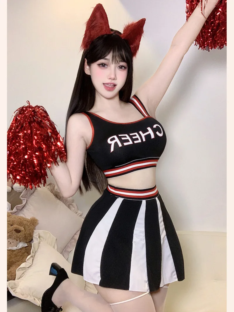 

Sexy Spicy Girl Letter Print Contrasting Slim Two Piece Skirt Cheerleading Performance Team Uniform Set Sweet Fashion Set FF25