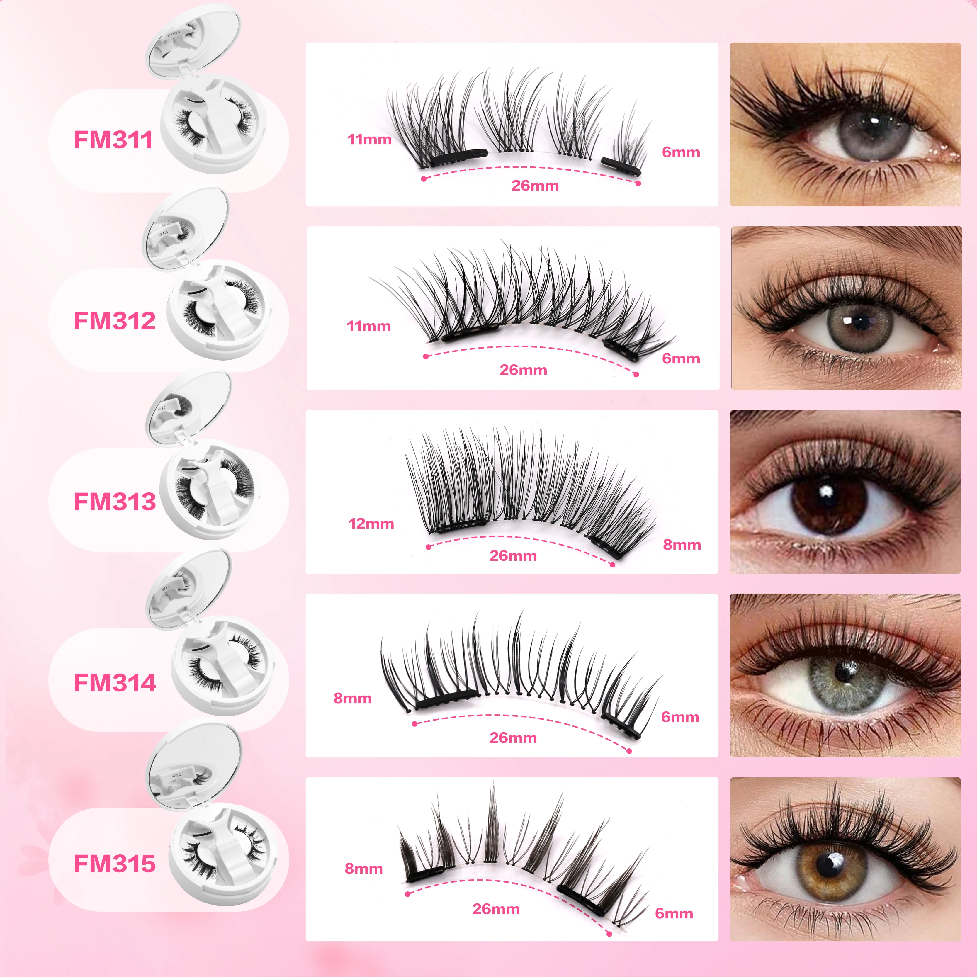 1 Pair 3D Magnetic False Eyelashes Reusable Glue Free Magnet Lash with Applicater One-piece Box Easy To Apply Eyelash Extension