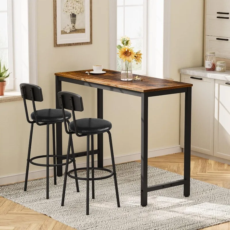 Restaurant, kitchen and bar counter with 2-piece set with backrest 28.5 inches simple assembly black bar chair